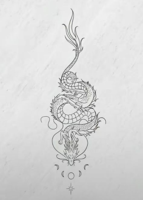 Chinese Dragon Tattoo Drawing, Small Detailed Dragon Tattoo, Dragon Chakra Tattoo, European Dragon Tattoo Design, Wyvern Dragon Tattoo, Dragon On Forearm Tattoo, Minimalist Chinese Dragon Tattoo, Jade Dragon Tattoo, Haiku Dragon Tattoo