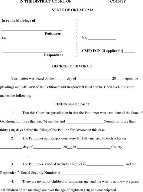 Oklahoma Divorce Decree Form Printable Divorce Papers, Separation Agreement Template, Divorce Forms, Prenuptial Agreement, Parental Consent, Birth Certificate Template, Divorce Papers, Legal Forms, Crazy Ex