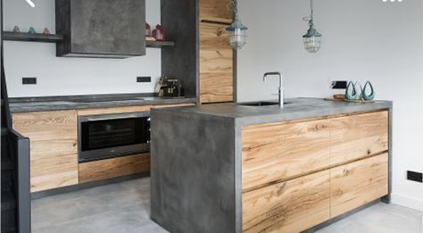 Industrial Kitchen Design, Concrete Kitchen, Rustic Kitchen Design, Kitchen Room Design, Kitchen Inspiration Design, Unique Kitchen, Kitchen Style, Ikea Hack, Rustic Kitchen