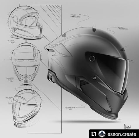 Product Design Process, Post Linkedin, Helmet Drawing, Motorcycle Helmet Design, Industrial Design Portfolio, Futuristic Helmet, Motorcycle Drawing, Bike Sketch, Industrial Design Sketch