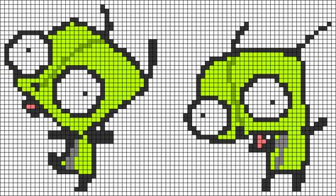 Invader Zim Pixel Art, Kandi Charms, Invaders Zim, Embroidery Bracelets Patterns, Kandi Inspo, Pixel Art Templates, Embroidery Bracelets, Perler Crafts, Pixel Crochet