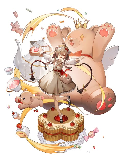 "Teddy Bear girl" by MIN _A Character Splash Art, Bear Character Design, Alchemy Stars, Teddy Bear Girl, Bear Character, Teddy Bear Design, Bear Girl, Splash Art, Design Girl