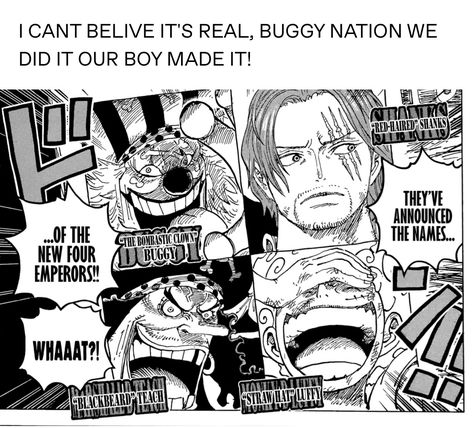 Luffy looks so cool! Shanks stays with the same pic and he is still everything! #op #luffy #buggy #shanks Shanks Crew, Big Mom, One Piece Chapter, Full Back Tattoos, Tattoo Flash Sheet, One Piece Funny, One Peice Anime, One Piece Comic, One Piece Pictures