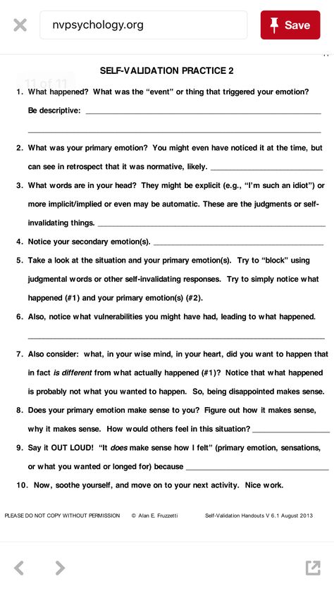 Validation worksheet - group or individual DBT Self Validation Activities, Interpersonal Effectiveness Activities, Internship Quotes, Triggers Worksheet, Dbt Group Activities, Self Validation, Dbt Therapy, Interpersonal Effectiveness, Counseling Worksheets