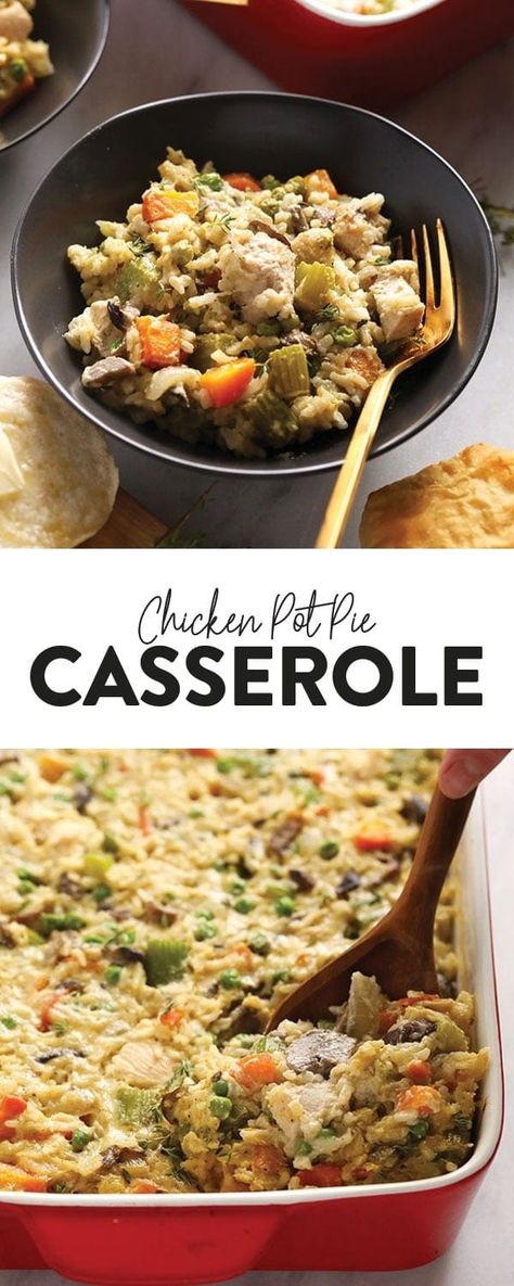 This lighter-fare Chicken Pot Pie Casserole is jam-packed with veggies, lean chicken, and that amazing creamy pop pie flavor! Healthy Chicken Pot Pie, Creamy Chicken Pot Pie, Clean Dinner Recipes, Family Meal Prep, Pot Pie Casserole, Chicken Pot Pie Casserole, Fit Foodie Finds, Lean Chicken, Easy Chicken Pot Pie