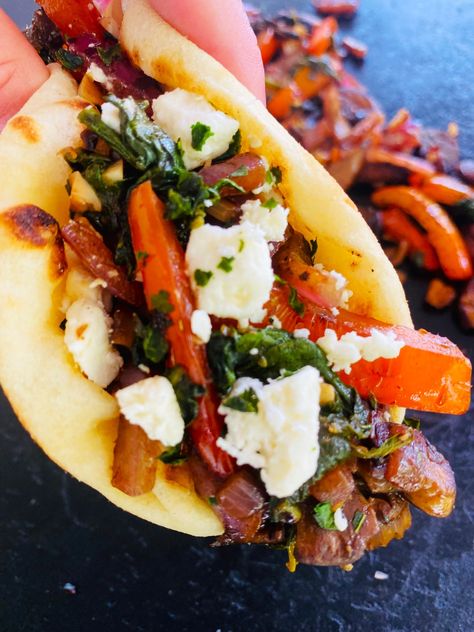 Blackstone Mediterranean Veggie Tacos Blackstone Mediterranean, Mini Naan Bread, Mini Naan, Veggie Tacos, Flat Top Grill, Griddle Recipes, Blackstone Griddle, Summer Grilling Recipes, Vegetarian Recipe