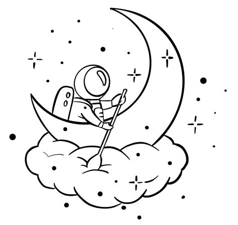 Drawing For Journal, Drawing Words, Astronaut Drawing, Moon Coloring Pages, Space Coloring Pages, Outer Space Theme, Space Drawings, Tattoo Design Book, Simple Cartoon