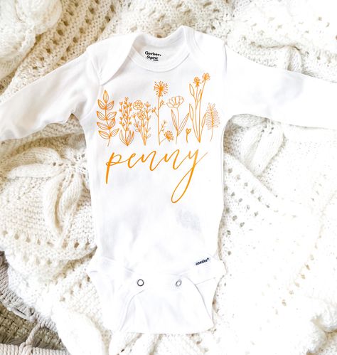 Baby Onsies Ideas Girl, Wildflower Onesie, Baby Name Onesie, Name Onesie, Cute Gift Ideas, Wildflower Design, Newborn Girls, Newborn Onesies, Funny Baby Onesies