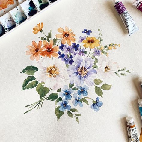 5,023 Likes, 33 Comments - SUSIE SO (@sosusieso) on Instagram: “🌈 palette for a ☁️ day. [Still painting in a different style for work] . . . . . . #florals…” Floral Watercolor Art, Floral Watercolour Painting, Cottage Core Watercolor, Still Painting, Gouache Flowers, Loose Watercolor Flowers, Flower Drawing Tutorials, Floral Watercolor Paintings, Loose Watercolor