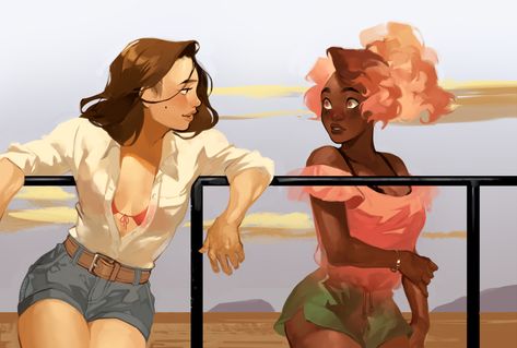 Heather and Begonia, Xiao Tong Kong on ArtStation at https://www.artstation.com/artwork/v6YnD Lesbian Art, Lgbt Art, Queer Art, Arte Inspo, Art And Illustration, Gay Art, Pretty Art, 그림 그리기, Character Design Inspiration