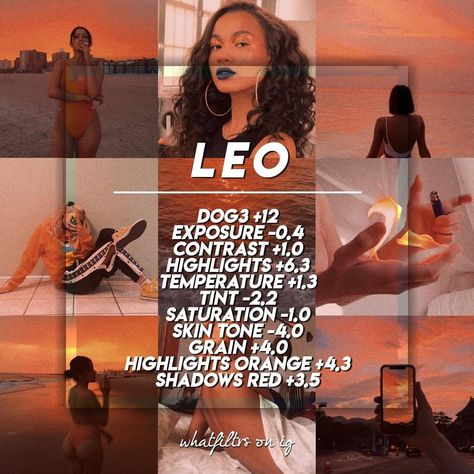 LEO ♌ --- Hello everyone! Here's a fiery orangey filter for inspired by Leo. A perfect filter for a warm orange theme💛 It literally works… Youtube Inspiration, Vsco Filter Instagram, Vsco Themes, Vsco Tutorial, Best Vsco Filters, Vsco Pictures, Phone Photo Editing, Photo Editing Vsco, Learn Photo Editing