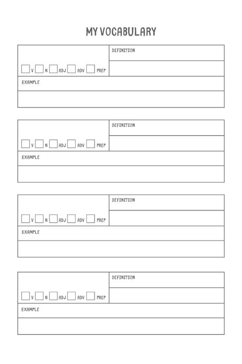 A vocabulary notebook is a small book where you record new words. The best vocabulary notebook is small enough to put in your pocket so you can carry it everywhere. This vocabulary notebook is perfect for your English language learners. Vocabulary Notebook Ideas, Reading Bujo, Studying Vibes, Words Definitions, Grammar Notebook, Vocabulary Notebook, Language Journal, Organization Planner, Korean Writing