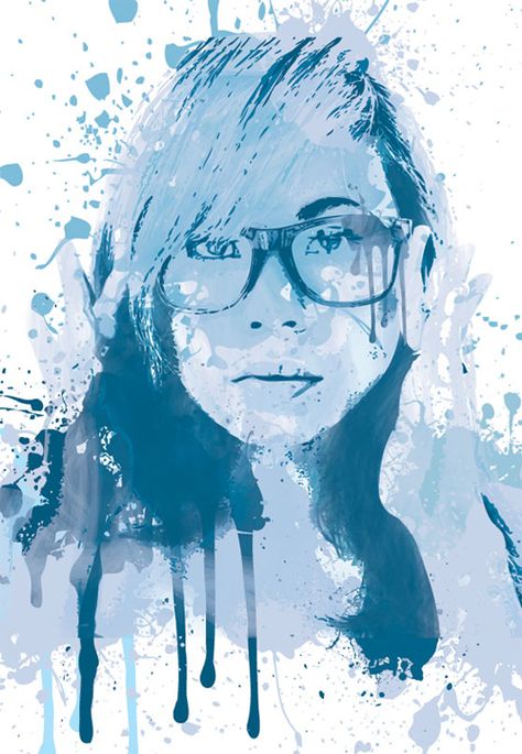 Create a Painted Portrait Effect in Illustrator Using the Bristle Brush. Bristle Brush, Illustrator, Photoshop, Paint, Hair, Blue, White