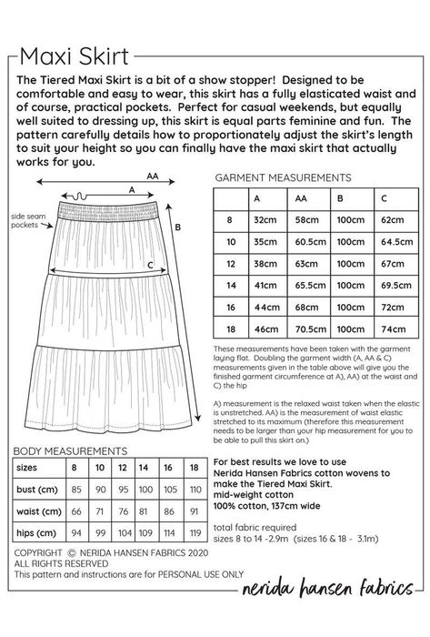 Tiered Skirt Pattern - photos and vectors Maxi Skirt Sewing, Maxi Skirt Sewing Pattern, Tiered Skirt Pattern, Nerida Hansen, Maxi Skirt Pattern, Skirt Pattern Free, Skirt Patterns, Skirt Sewing Pattern, Skirt Sewing