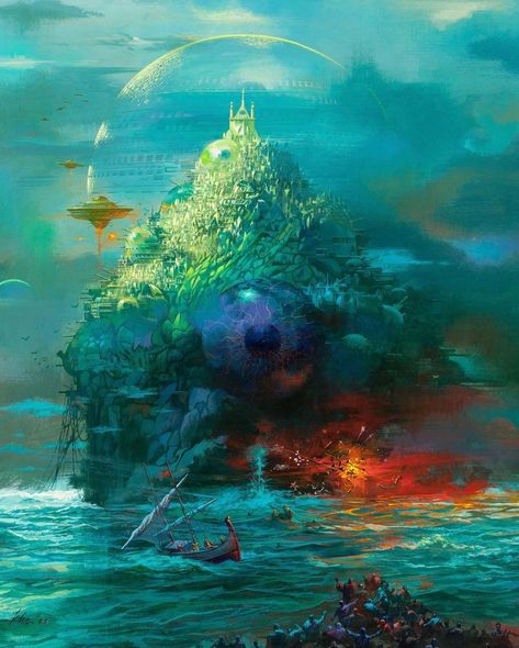 retro and sci-fi art on Instagram: “Paintings by the legendary US sci-fi illustrator Paul Lehr (1930-1998). Thoughts on these incredible and weird paintings?…” Space Landscape, Science Fiction Artwork, 70s Sci Fi Art, Sketchbook Cover, Island City, Speculative Fiction, Science Fiction Art, Fantasy Artist, Book Cover Art