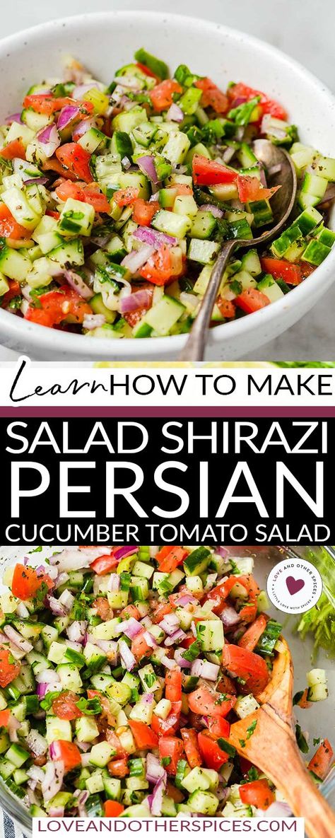 Cucumber Tomato And Onion Salad, Salad Shirazi, Persian Salad, Cucumber Onion Salad, Shirazi Salad, Lebanese Salad, Mediterranean Salad Recipe, Tomato And Onion Salad, Tomato Salad Recipe