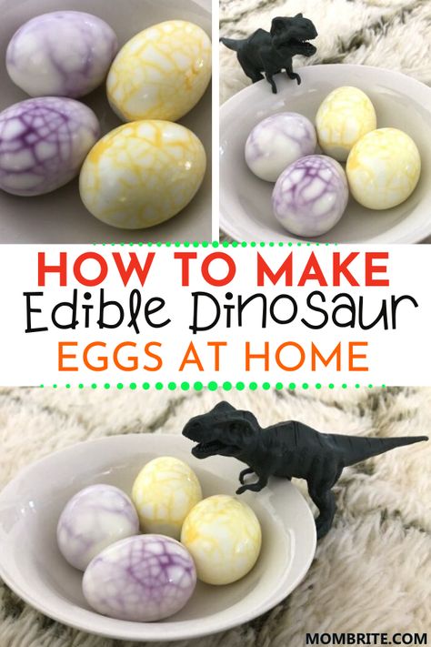 Growing up, I used to love eating Taiwanese Chinese Tea Eggs. While planning a Dinosaur Summer Camp for my little ones at home, I made these colorful eggs that look like Dinosaur Eggs! Check out the full recipe here to learn how to make these super fun, colorful and delicious eggs with your kids at home.  #EdibleDinosaurEggs #SummerCampActivitiesAtHome #DinosaurThemedKidsActivities Egg Art Projects, Dinosaur Snacks, Dinosaur Food, Dinosaur Projects, Boredom Busters For Kids, Fun Activity For Kids, Dino Eggs, Diy Edible, Healthy Eating Snacks