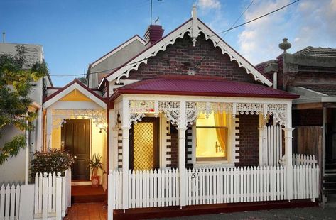 Port Melbourne Heritage Cottage Scandinavian Exterior House Colors, Scandinavian Exterior House, Scandinavian Exterior, Ideas For House, Black Houses, Heritage House, Victorian Cottage, Exterior Color Schemes, House Color Schemes