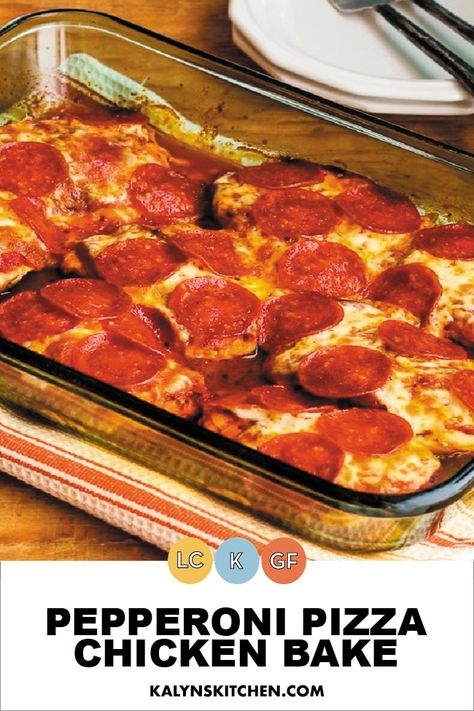 Try this Pepperoni Pizza Chicken Bake when you need some delicious low-carb comfort food that the whole family is going to love! And of course if pepperoni is not your jam, you can make your version of pizza chicken with any toppings you prefer. [found on KalynsKitchen.com] #PepperoniPizzaChicken #ChickenCrustPizza Pepperoni Pizza Chicken, Deconstructed Pizza, Pizza Chicken Bake, Recipes For One Person, Zucchini Cups, Sausage Recipes For Dinner, Pizza Chicken, Recipes For One, Red Thai