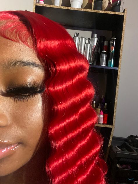 Red Half Up Half Down, Red Deep Wave Wig, Red Sew In, Red Weave Hairstyles, Frontal Wig Hairstyles, Red Wig, Dyed Hair Inspiration, Protective Hairstyles Braids, Pretty Braided Hairstyles