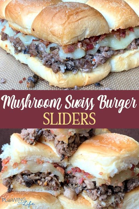 Rodeo Food, Warm Sandwiches, Easy Sliders, Swiss Burger, Delicious Entrees, Sliders Recipes Hawaiian Rolls, Hamburger Sliders, Mushroom Swiss Burger, Easy Slider Recipes