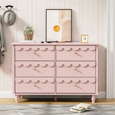 6 Drawer 43.1" W Laced Dresser Cute Dressing Table, Cute Dresser, Pink Dresser, Entrance Living Room, Bedroom Stuff, Nursery Dresser, Store Books, Dresser Storage, Kids Dressers