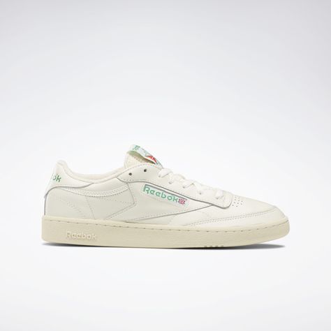 Club C 85 Vintage Shoes, White Leather Tennis Shoes, Estilo Converse, Reebok Club C 85 Vintage, Tenis Converse, Club C 85 Vintage, Reebok Club C 85, Reebok Logo, White Reebok