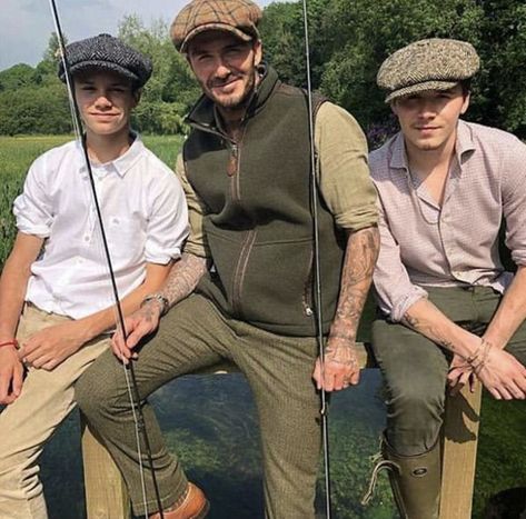 David Beckham Son, Fishing Outfit, The Beckham Family, David Beckham Style, Famous Duos, Harper Beckham, Romeo Beckham, Victoria And David, David And Victoria Beckham