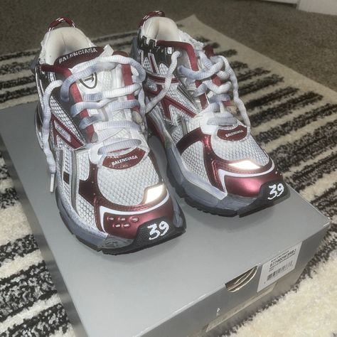 White/Burgundy Balenciaga Runner, Only Worn Twice, In Great Condition Size 39(Wmns 9/Men’s 7/7.5) Comes With Balenciaga Draw String Bag, Will Even Throw In Another Free Balenciaga Draw String Bag Balanciaga Shoes, Balenciaga Sock Shoes, Balenciaga Sneakers Outfit, Red Balenciaga, Balenciaga Sock, Balenciaga Runner, Balenciaga Track 2, Balenciaga Runners, White Balenciaga