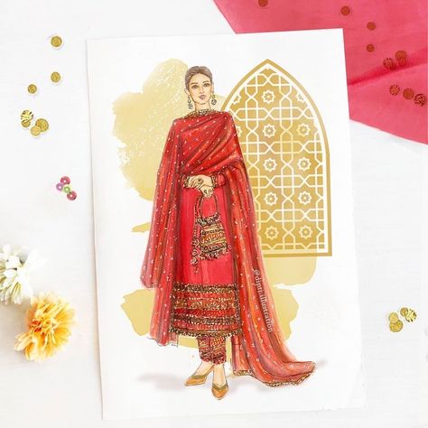 Background Ideas For Fashion Illustration, Fashion Illustrations With Background, Background For Illustration Fashion, Bridal Illustration Indian Sketches, Party Wear Illustration Fashion, Indian Fashion Illustration Sketches, Indian Traditional Suits, Fashion Illustration Background Ideas, Suit Fashion Illustration