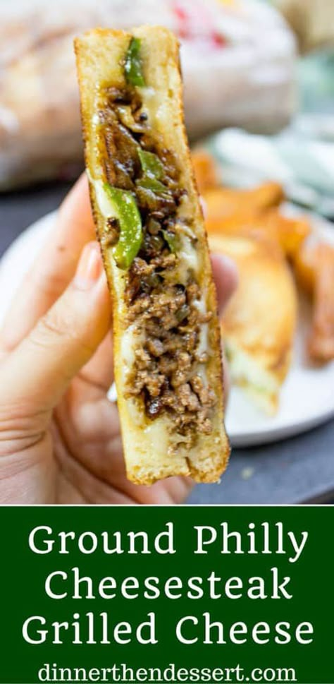 Ground Philly Cheesesteak Grilled Cheese - Dinner, then Dessert Basic Grilled Cheese, Cheese All, Cheesesteak Recipe, Cheese Steak, Philly Cheese, Philly Cheesesteak, Provolone Cheese, Philly Cheese Steak, Cheese Sandwich