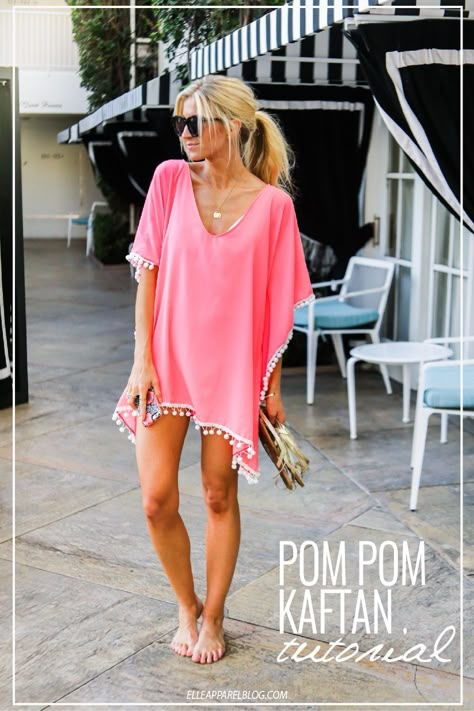 Pom Pom Kaftan Tutorial - Elle Apparel Blog by Leanne Barlow Leanne Barlow, Elle Apparel, Summer Fashion For Teens, Teen Outfits, Swimwear Cover Ups, Swim Cover, Swimwear Cover, Sewing For Beginners, Swimsuit Cover