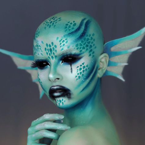 Sea Monster Makeup, Blue Mermaid Makeup, Deep Sea Siren, Ross Tran, Alien Makeup, Monster Makeup, Prosthetic Makeup, Drag Make-up, Sea Siren