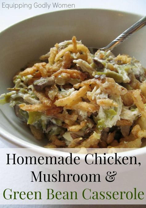 Chicken, Mushroom and Green Bean Casserole Recipe Mushroom Green Bean Casserole, Gastro Diet, Green Bean Casserole Recipe, Chicken Green Beans, Recipe Italian, Greenbean Casserole Recipe, Cheap Meal, Skillet Dishes, Chicken Mushroom