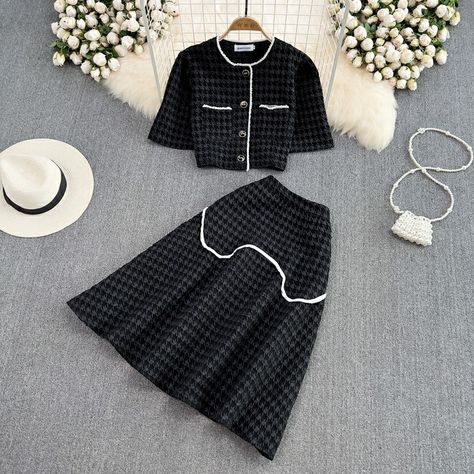 Two Piece Dress Formal Short, Sunday Dress Top And Skirt, One Set Korean Style, 2piece Outfits Skirt And Top, Sunday Dress Top, 2 Piece Outfit Set Skirts, Sunday Dress Design, Korean Casual Dress, Sunday Dresses