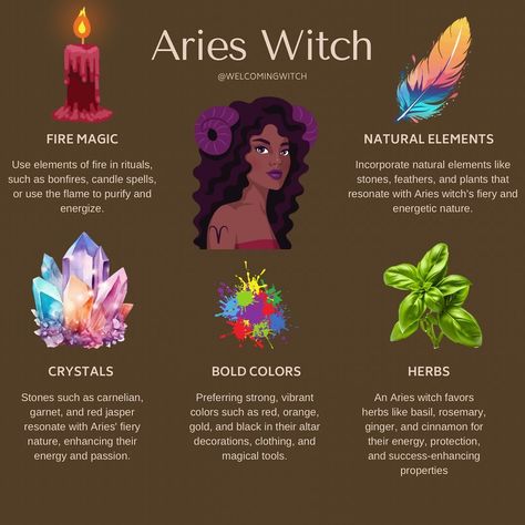 🔥 Bold leaders and passionate practitioners, Aries witches infuse their magic with dynamic energy and fearless creativity. Known for their courage and independence, they pioneer new paths and protect fiercely. ✨♈️ #arieswitch #magic #witchcraft #firesigns #witchyvibes #welcomingwitch #witchlife Aries Correspondences, Aries Witch, Zodiac Knowledge, Mars Astrology, Witch Types, Spiritual Witch, Witch Spells, Celtic Pagan, Marie Rose