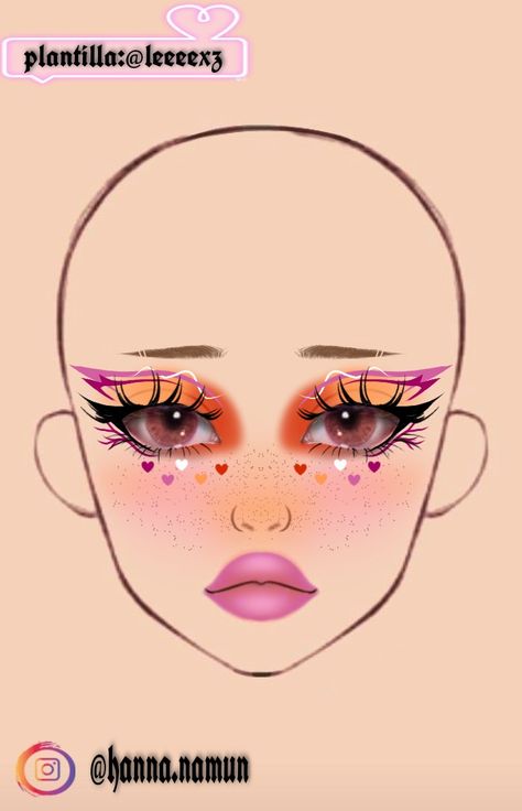 Make Up Drawing Face, Drawn Makeup Looks, Leeeexz Makeup, Crazy Makeup Ideas, Face Charts Makeup, Makeup Looks Drawing, Makeup Ideas Drawing, Makeup Pride, Makeup Template