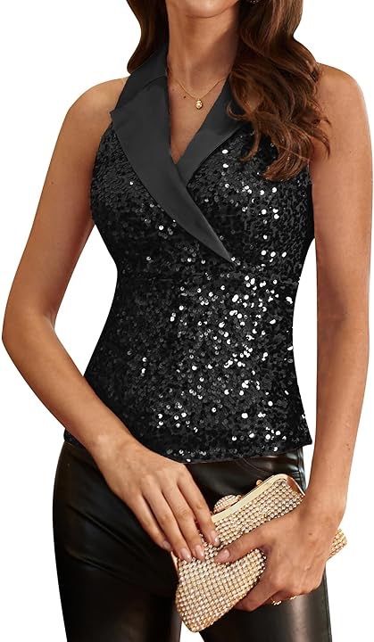 Amazon.com: GRACE KARIN: Women Sparkly Blouse, Elegant Tank Tops, Sequin Vest, Rose Rouge, Vintage Elegant, Dressy Tops, Sleeveless Vest, Sequin Top, Black Sequins