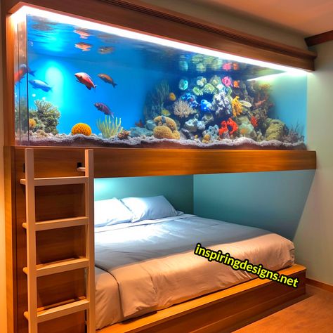 These Stunning Aquarium Beds Let You Sleep with the Fishes, but in a Good Way! – Inspiring Designs Fish Room Ideas Aquarium, Bedroom Aquarium Ideas, Fish Tank Headboard, Fish Tanks In Bedrooms Aesthetic, Fish Tank Bed, Aquarium Bed, Amazing Beds, Sensory Bedroom, Weird Beds