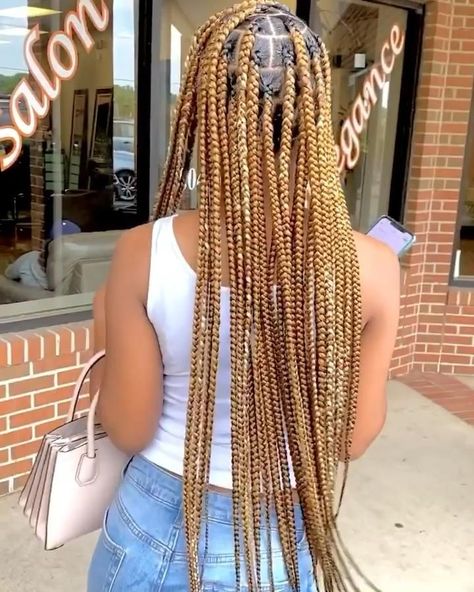 Large Knotless Box Braids Blonde, Large Blonde Knotless Box Braids, Knotless Box Braids Color 30, Box Braids Color 30, Knotless Box Braids Color, Large Knotless Braids Hairstyles, Honey Blonde Knotless Braids, Braids Color 30, Box Braids Color