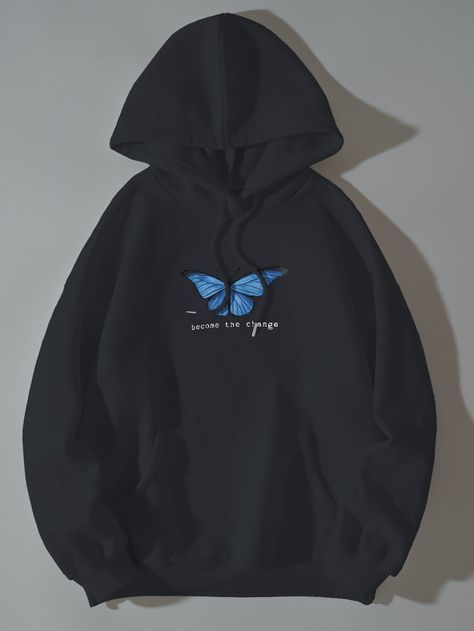 Stylish Hoodies For Girls Black, Hudies Girl, Shein Hoodies Aesthetic, Black Hoodie Print Ideas, Hoodies For Girls Cute, Hoddies Outfits Woman Aesthetic, Aesthetic Sweatshirts & Hoodies, Butterfly Hoodie Design, Black Hoddies Outfits Aesthetic