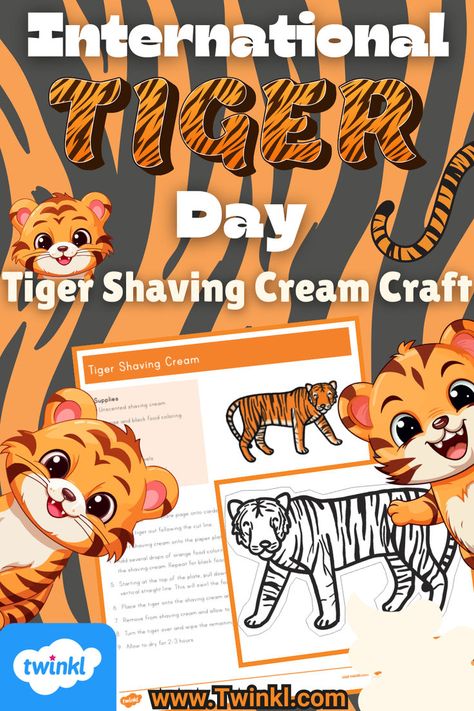 Tiger Shaving Cream Craft Shaving Cream And Food Coloring, Shaving Cream Art, International Tiger Day, Tiger Day, Foam Art, Cream Art, Vocabulary Activities, Activity For Kids, Creative Skills