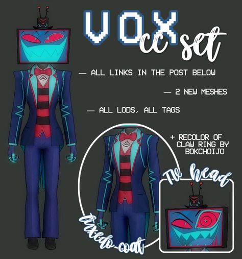 Sims 4 Tv Head, Sims 4 Helluva Boss Cc, Hazbin Hotel Sims 4 Cc, Sims 4 Cas Background, Los Sims 4 Mods, Cc Packs, Sims 4 Male Clothes, Tuxedo Coat, Tv Head