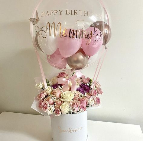 Baby Shower Roses, Balloon Bouquet Diy, Happy Birthday Blue, Happy Birthday Black, 1st Birthday Balloons, Present Box, Pink Happy Birthday, Flower Box Gift, Personalized Balloons