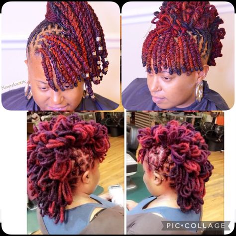 Red And Blonde Locs, Purple Locs Black Women, Locs Purple, Loc Dye, Sisterloc Styles, Sisterlock Hairstyles, Female Locs, Locs Colors, Loc Petals