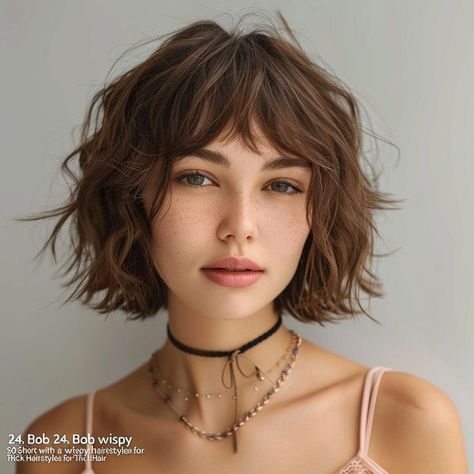 Shaggy Bob With Fringe, Short Haircut With Fringe, Feminine Haircuts, Short Short Hair, Short Curly Hair Styles, Heart Shaped Face Hairstyles, Wispy Fringe, Short Hair Fringe, Puffy Hair