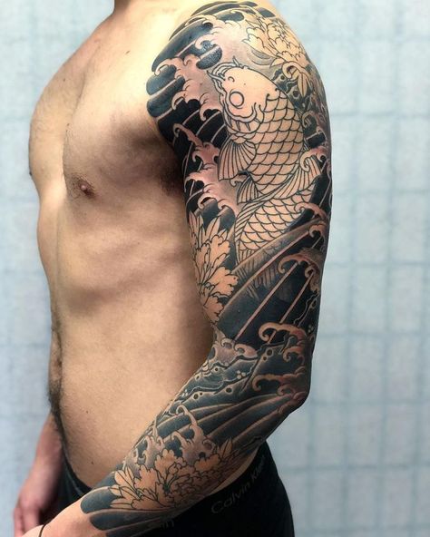 Japanese Arm Tattoo, Arm Tattoos Japanese, Japanese Forearm Tattoo, Tattoo Japonais, Japanese Koi Fish Tattoo, Koi Tattoo Sleeve, Tato Tradisional, Japanese Tattoos For Men, Full Sleeve Tattoo Design