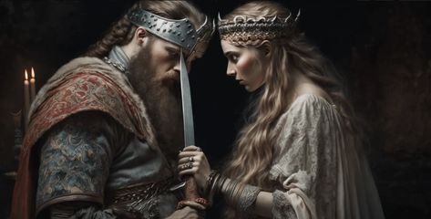 Modern Viking Aesthetic, Viking Weddings, Wedding Swords, Viking Couple, Norse Wedding, Handfasting Ideas, Wedding Meaning, Viking Aesthetic, Nordic Wedding