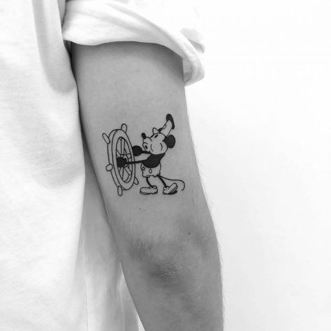 Elijah Tattoo, Disney Tattoos For Men, Blitz Tattoo, Mouse Tattoo, Mickey Tattoo, Mickey Mouse Tattoo, Tatuagem Masculina Pequena, Mouse Tattoos, Coffee Tattoos