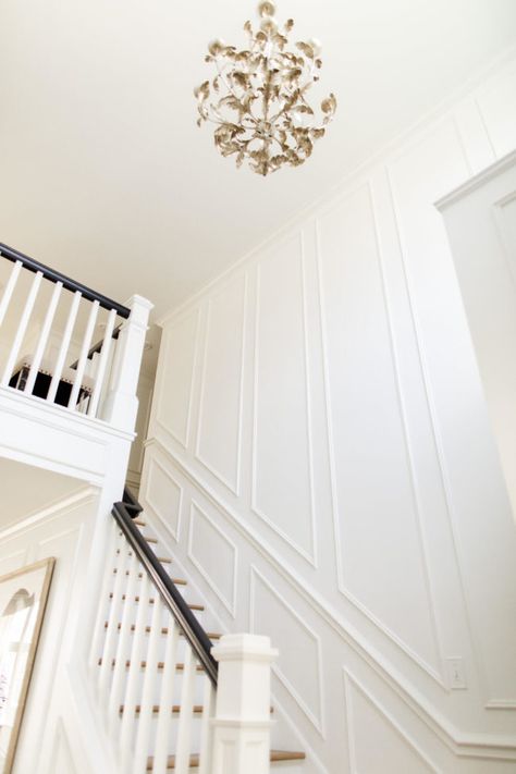 Picture Molding On Staircase, Foyer Picture Frame Molding, Picture Frame Moulding Staircase, Picture Molding Staircase, Picture Frame Molding Stairway, Picture Frame Molding Staircase, Picture Frame Molding Entryway, Wall Moulding Ideas, Staircase Trim